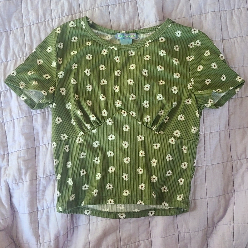 Green Daisy Fitted Crop Top